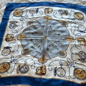 Blue & White Silk-Feel Pocket Watch Print Scarf